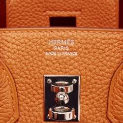 Hermes Orange Togo Leather Palladium Finish Birkin 25 Bag