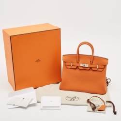 Hermes Orange Togo Leather Palladium Finish Birkin 25 Bag