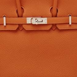 Hermes Orange Togo Leather Palladium Finish Birkin 25 Bag