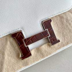Hermes White Evercolor Leather Constance 19 Shoulder Bag