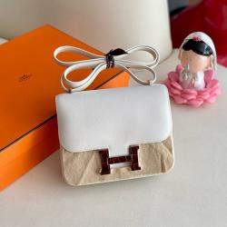 Hermes White Evercolor Leather Constance 19 Shoulder Bag