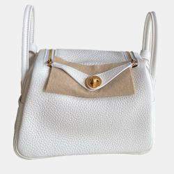 Hermes White Leather Mini Lindy 19 Crossbody Bag