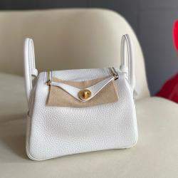Hermes White Leather Mini Lindy 19 Crossbody Bag