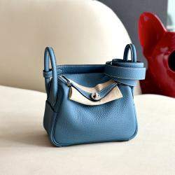Hermes Blue Leather Mini Lindy 19 Crossbody Bag