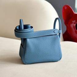 Hermes Blue Leather Mini Lindy 19 Crossbody Bag