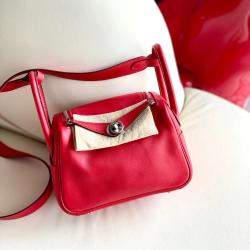 Hermes Red Swift Leather Mini Lindy 19 Crossbody Bag