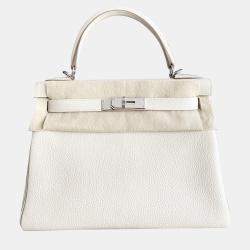 Hermes Milkshake White Togo Leather Kelly 28 Tote Bag
