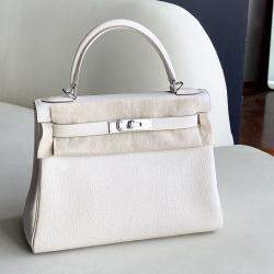Hermes Milkshake White Togo Leather Kelly 28 Tote Bag