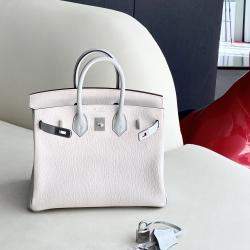 Hermes Ivory Lambskin Leather Birkin 25 Bag