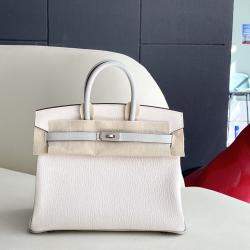 Hermes Ivory Lambskin Leather Birkin 25 Bag