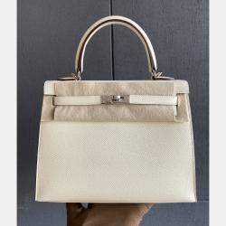 Hermes Ivory Epsom Leather Palladium Finish Kelly 25