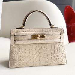 Hermes Matte Alligator Mini Kelly Top Handle Bag