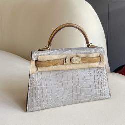 Hermes Bicolour Matte Alligator Mini Kelly Top Handle Bag
