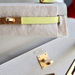 Hermes Milkshake White Epsom Leather Gold Finish Kelly 25 