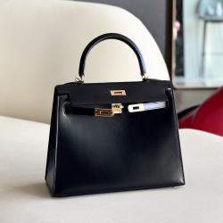 Hermes Black Box Leather Gold Finish Kelly 25 Bag