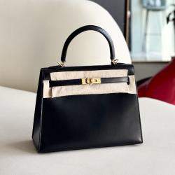 Hermes Black Box Leather Gold Finish Kelly 25 Bag