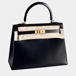 Hermes Black Box Leather Gold Finish Kelly 25 Bag