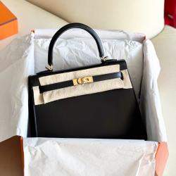 Hermes Black Box Leather Gold Finish Kelly 25 Bag
