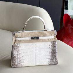 Hermes White Niloticus Crocodile Himalaya Kelly 35 Handbag