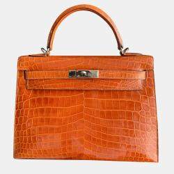 Hermes Orange Crocodile Leather Kelly 32 Handbag
