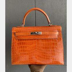 Hermes Orange Crocodile Leather Kelly 32 Handbag