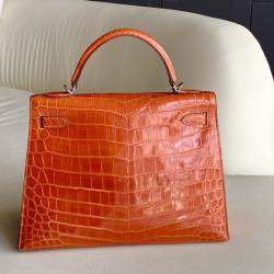 Hermes Orange Crocodile Leather Kelly 32 Handbag