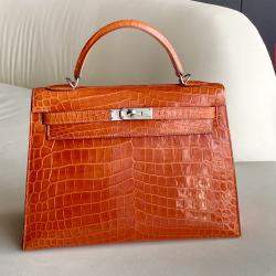 Hermes Orange Crocodile Leather Kelly 32 Handbag