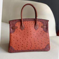 Hermes Brique/Rouge H Ostrich Ghillies Birkin 30