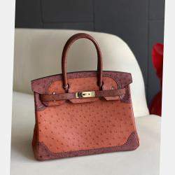 Hermes Brique/Rouge H Ostrich Ghillies Birkin 30