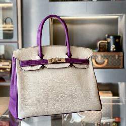 Hermes Anemone/Craie Togo Leather Gold Finish Special Order Birkin 30