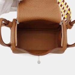 Hermes Gold Taurillon Clemence Leather Lindy Maxi Quadrille Shoulder Bag