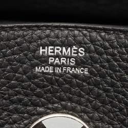 Hermes Noir Taurillon Clemence Leather Palladium Finish Lindy 30 Bag