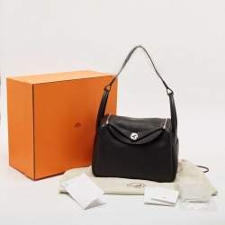 Hermes Noir Taurillon Clemence Leather Palladium Finish Lindy 30 Bag