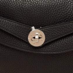 Hermes Noir Taurillon Clemence Leather Palladium Finish Lindy 30 Bag