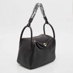Hermes Noir Taurillon Clemence Leather Palladium Finish Lindy 30 Bag