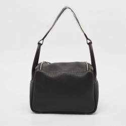 Hermes Noir Taurillon Clemence Leather Palladium Finish Lindy 30 Bag