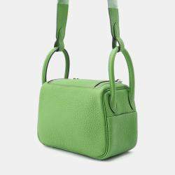 Hermes Vert Yucca Taurillon Clemence Mini Lindy Shoulder Bag