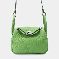 Hermes Vert Yucca Taurillon Clemence Mini Lindy Shoulder Bag