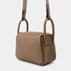Hermes Etoupe Taurillon Clemence Lindy Mini Bag