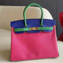 Pre Owned Hermes Tricolor Epsom Leather Gold Finished Birkin 30 Bag
