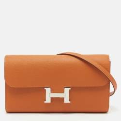 مملوكة مسبقًا Hermès Orange Epsom Leather Constance To Go Wallet
