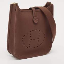 Pre Owned Hermes Cacao Taurillon Maurice Leather Evelyne TPM Bag