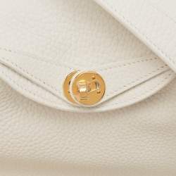 Hermès Blanc Taurillon Clemence Leather Gold Finish Mini Lindy Bag