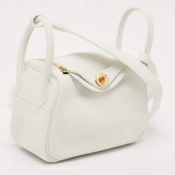 Hermès Blanc Taurillon Clemence Leather Gold Finish Mini Lindy Bag