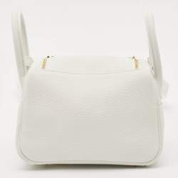 Hermès Blanc Taurillon Clemence Leather Gold Finish Mini Lindy Bag