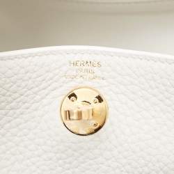 Hermès Blanc Taurillon Clemence Leather Gold Finish Mini Lindy Bag