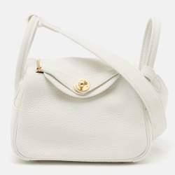 Hermès Blanc Taurillon Clemence Leather Gold Finish Mini Lindy Bag