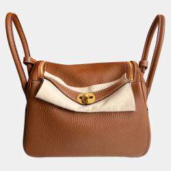 Hermes Gold Clemence Leather Lindy 26 Shoulder Bag