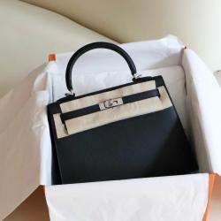 Hermes Black Epsom Leather Kelly 25 Top Handle Bag