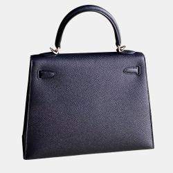Hermes Black Epsom Leather Kelly 25 Top Handle Bag